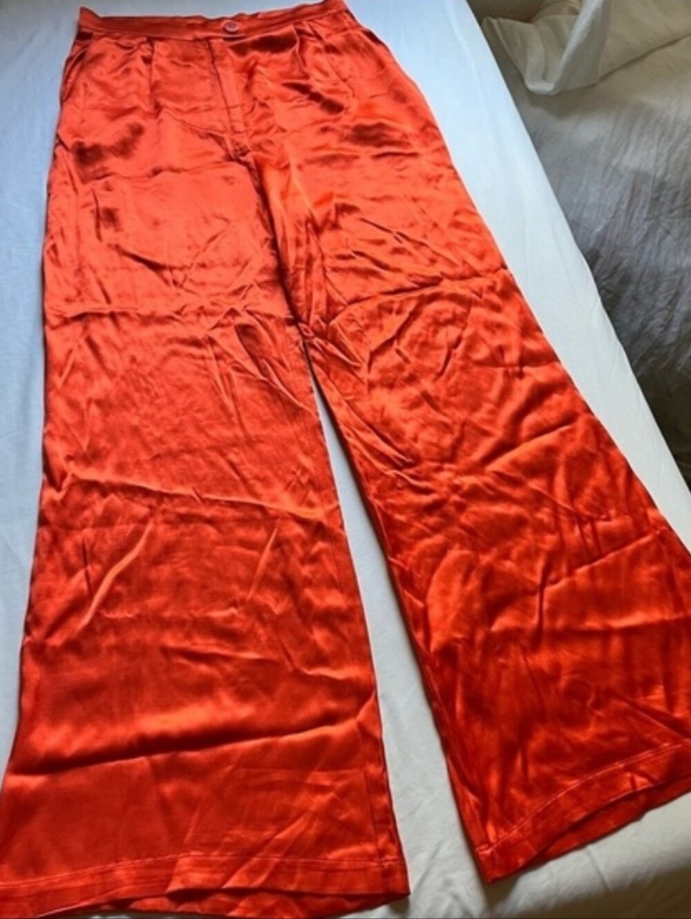Anthropologie Vibrant Orange Satin Wide-Leg Pants - Picture 5 of 10